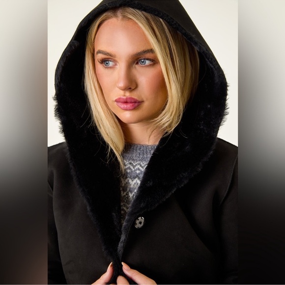 Vintage Anna Collection Coats Wool Black Teddy Jacket with Faux Fur Trim - Picture 12 of 13